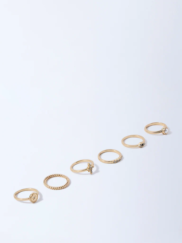 Westside Accessories Gold Celestial Assorted Charm Rings - Pack of 6