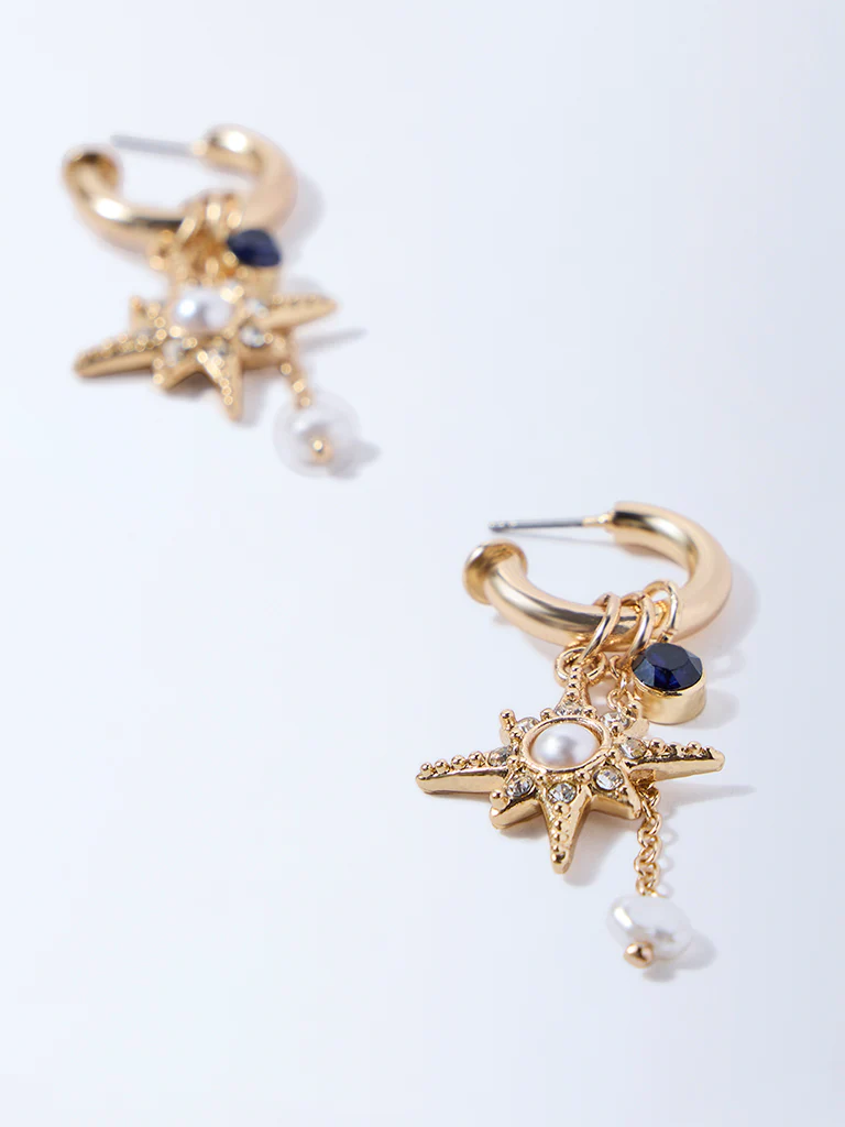 Westside Accessories Gold Celestial Charm Hoop Earrings - Image 3