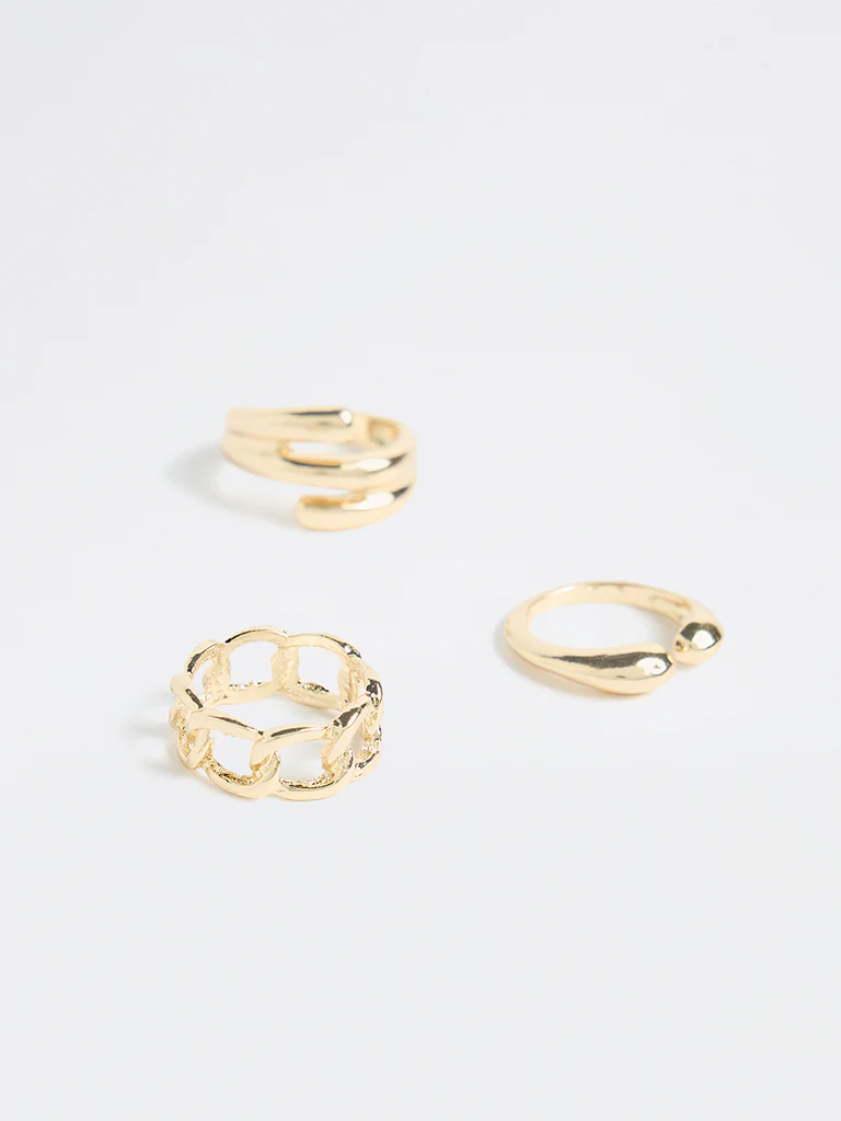 Westside Accessories Gold Hammered Rings - Pack of 3 - Image 3