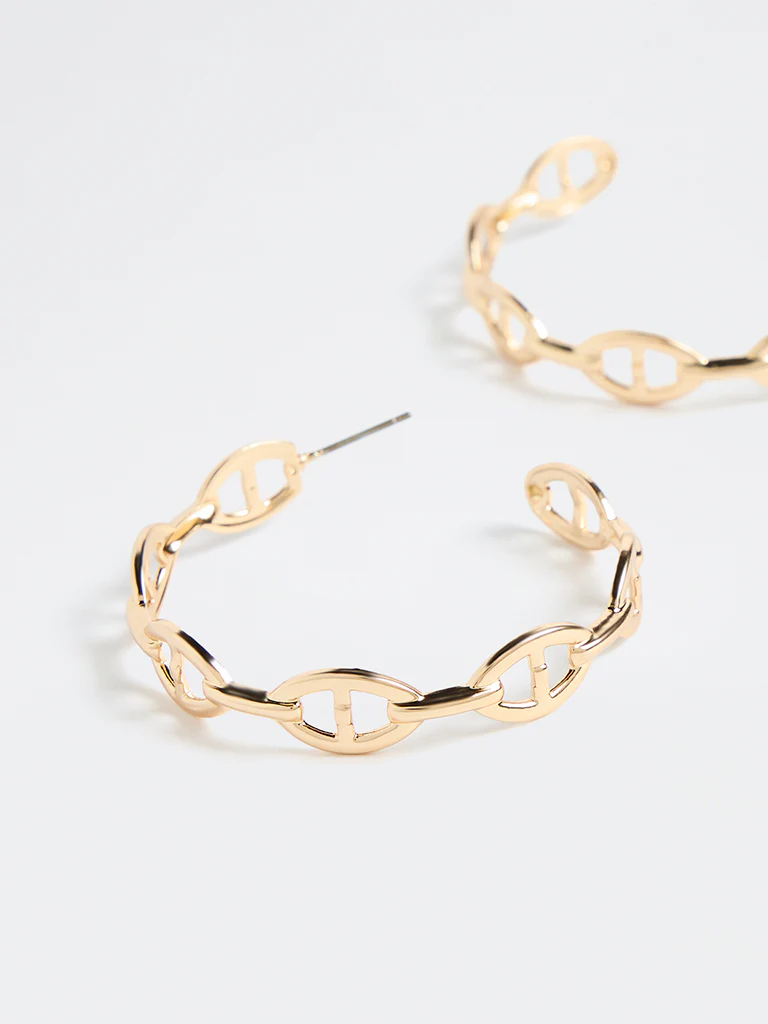 Westside Accessories Gold Chain-Link Hoop Earrings - Image 3