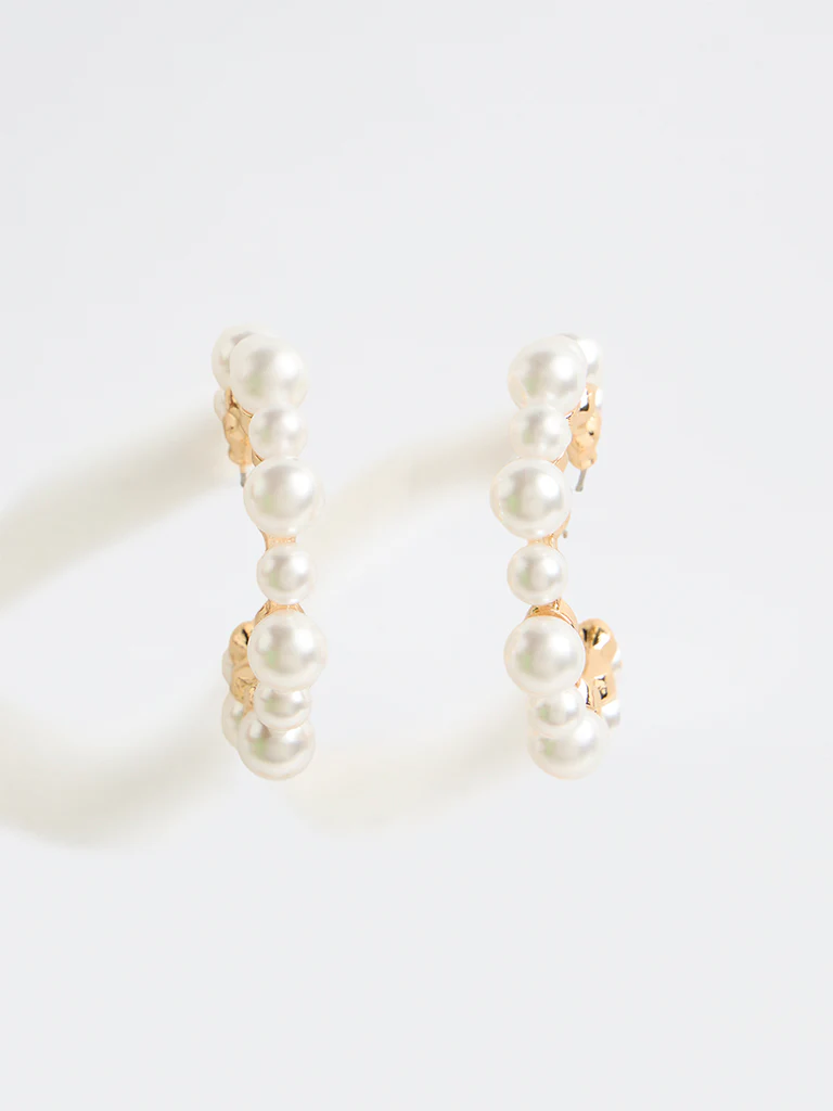 Westside Accessories Gold Chunky Pearl Hoop Earrings