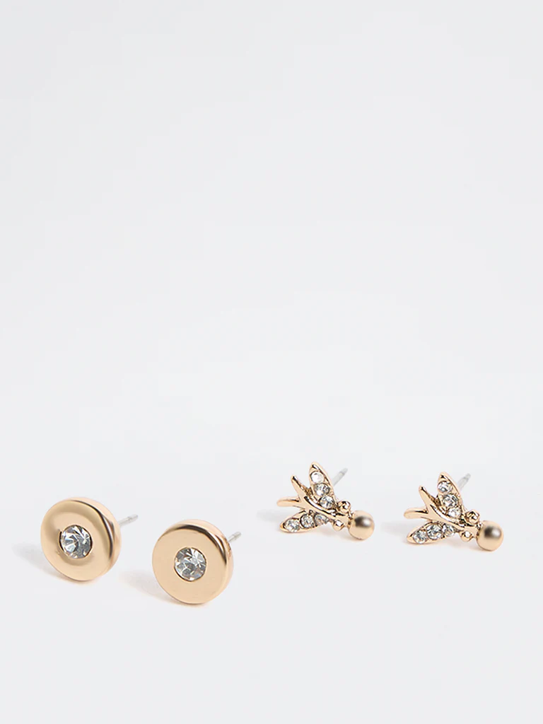 Westside Accessories Gold Circle and Butterfly Earrings - Pack of 2 - Image 2