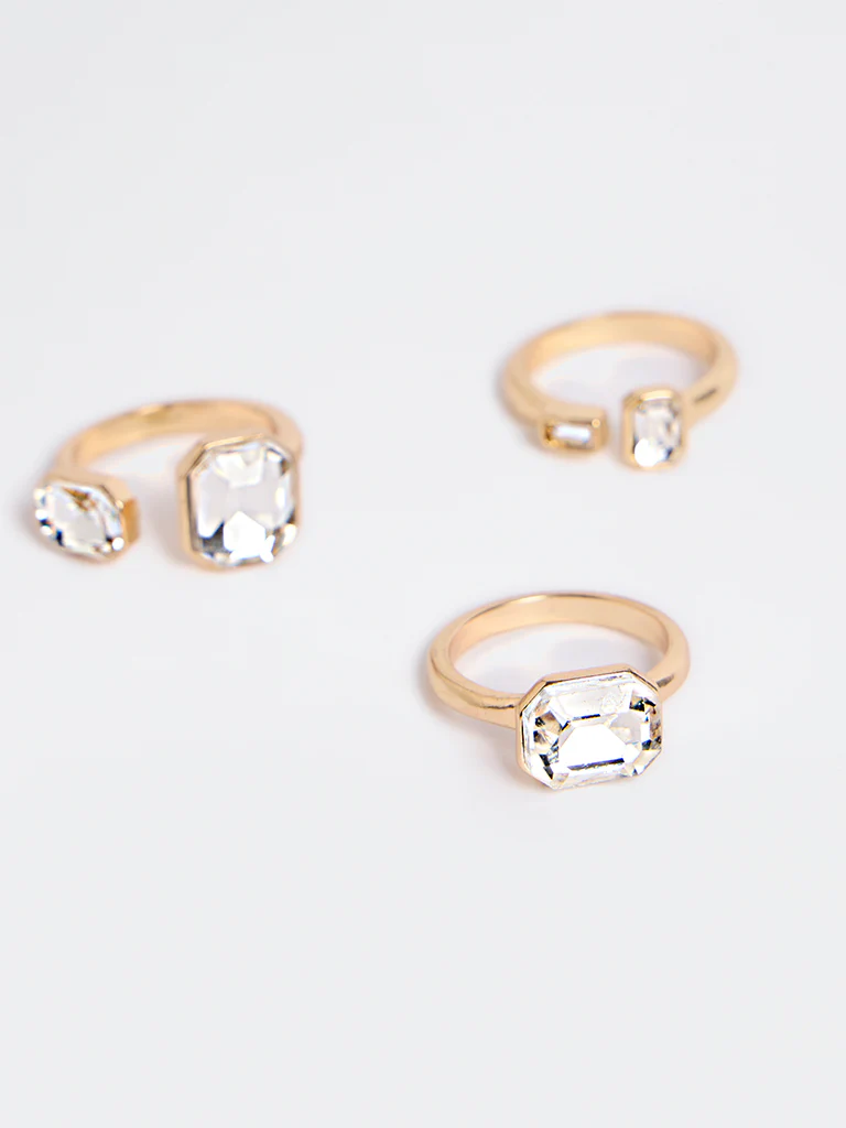 Westside Accessories Gold Crystal Statement Rings - Pack of 3 - Image 3