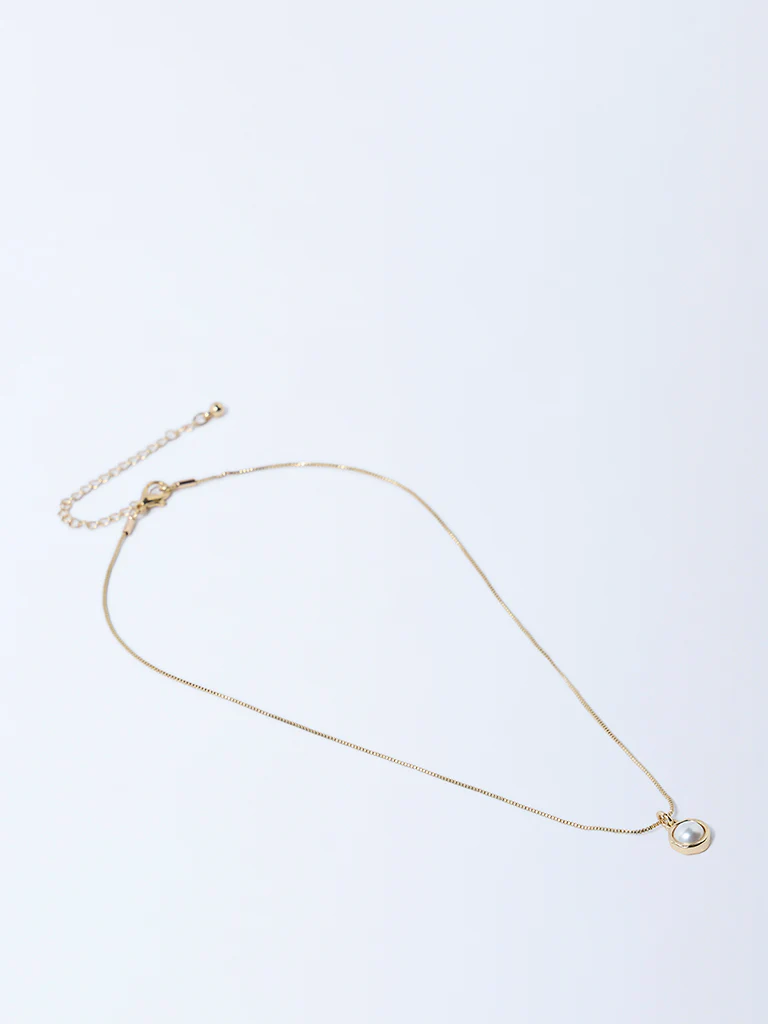 Westside Accessories Gold Dainty Pearl Charm Necklace - Image 2
