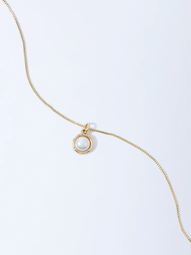 Westside Accessories Gold Dainty Pearl Charm Necklace - Image 3