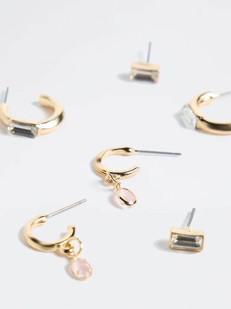 Westside Accessories Gold Dainty Stone Earrings - Pack of 3 - Image 3