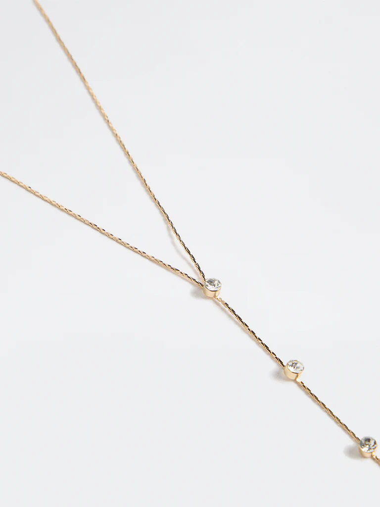 Westside Accessories Gold Diamante Y-Chain Necklace - Image 3