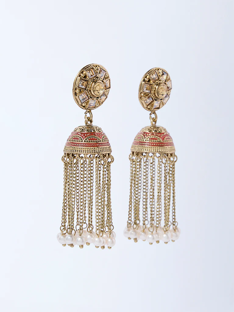 Westside Accessories Gold Embellished Jhumka Earrings - Image 2