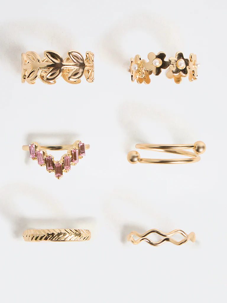 Westside Accessories Gold Embellished Rings - Pack of 6