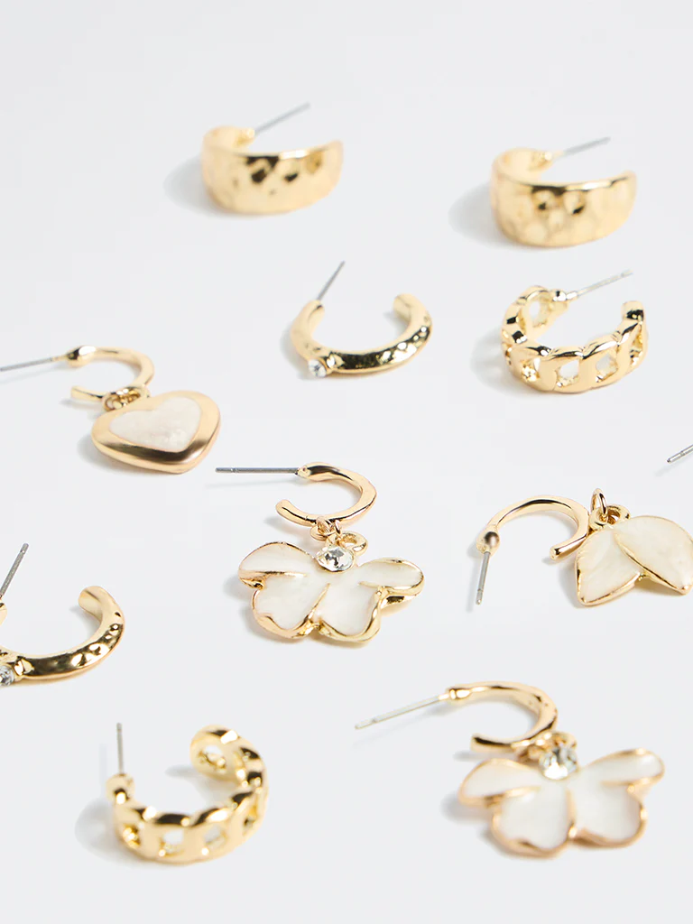 Westside Accessories Gold Enamel Hoop Earrings - Pack of 6 - Image 3