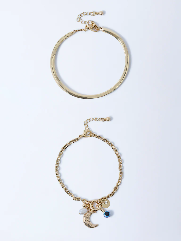 Westside Accessories Gold Evil Eye and Cuff Bracelets - Pack of 2