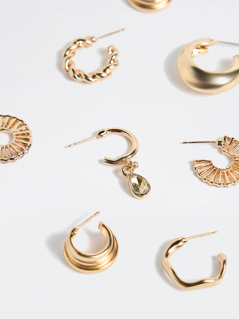 Westside Accessories Gold Fancy Hoop Earrings - Pack of 6 - Image 3