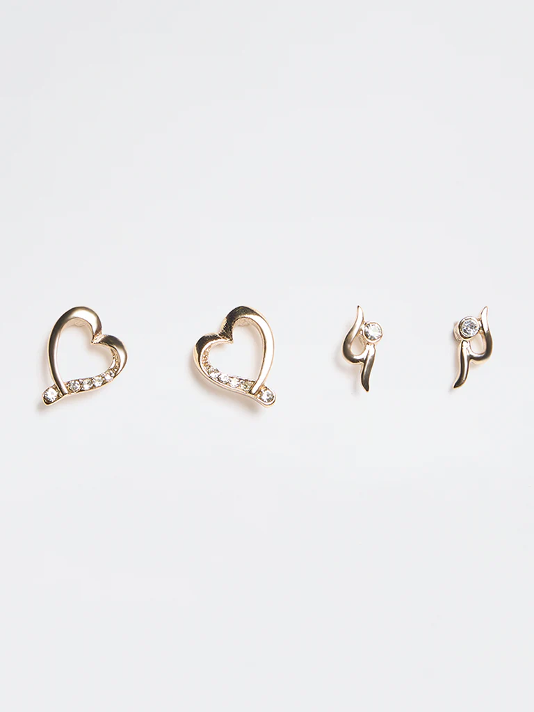 Westside Accessories Gold Fancy Stud Earrings - Pack of 2