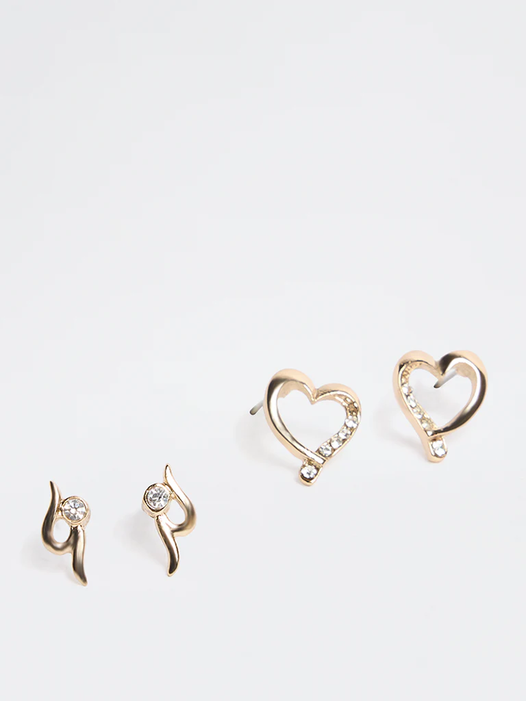 Westside Accessories Gold Fancy Stud Earrings - Pack of 2 - Image 2