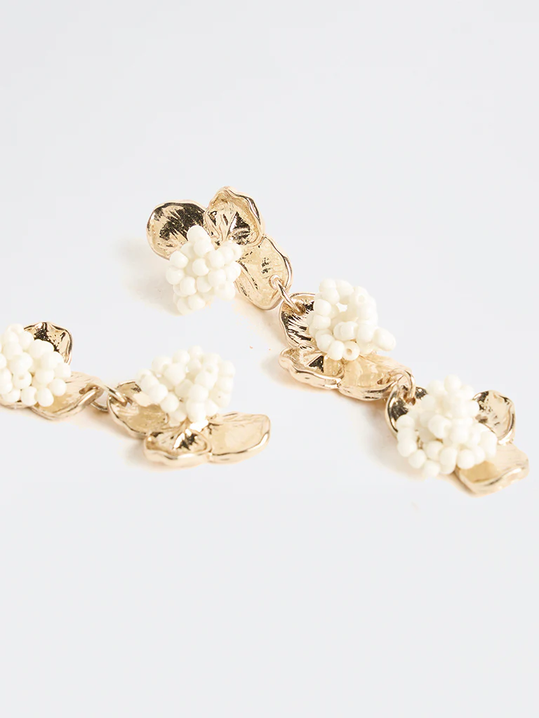 Westside Accessories Gold Floral Beaded Drop Earrings - Image 3