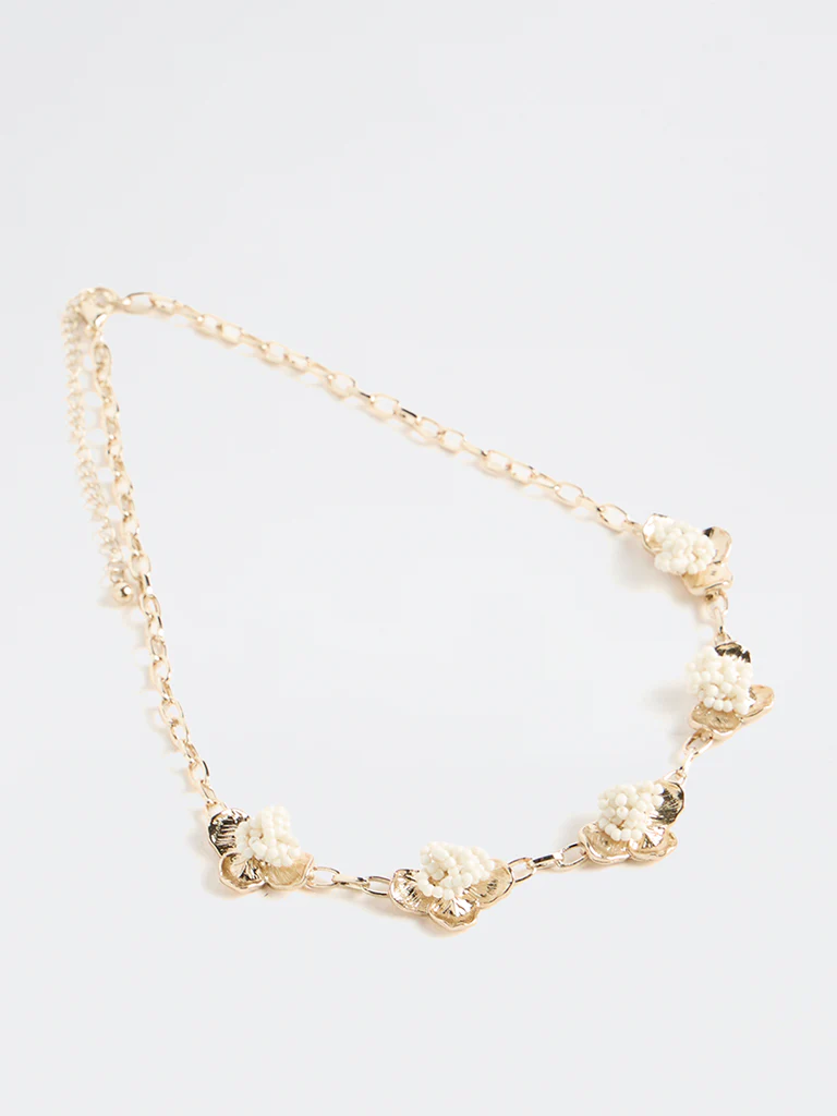 Westside Accessories Gold Floral Beaded Statement Necklace - Image 2