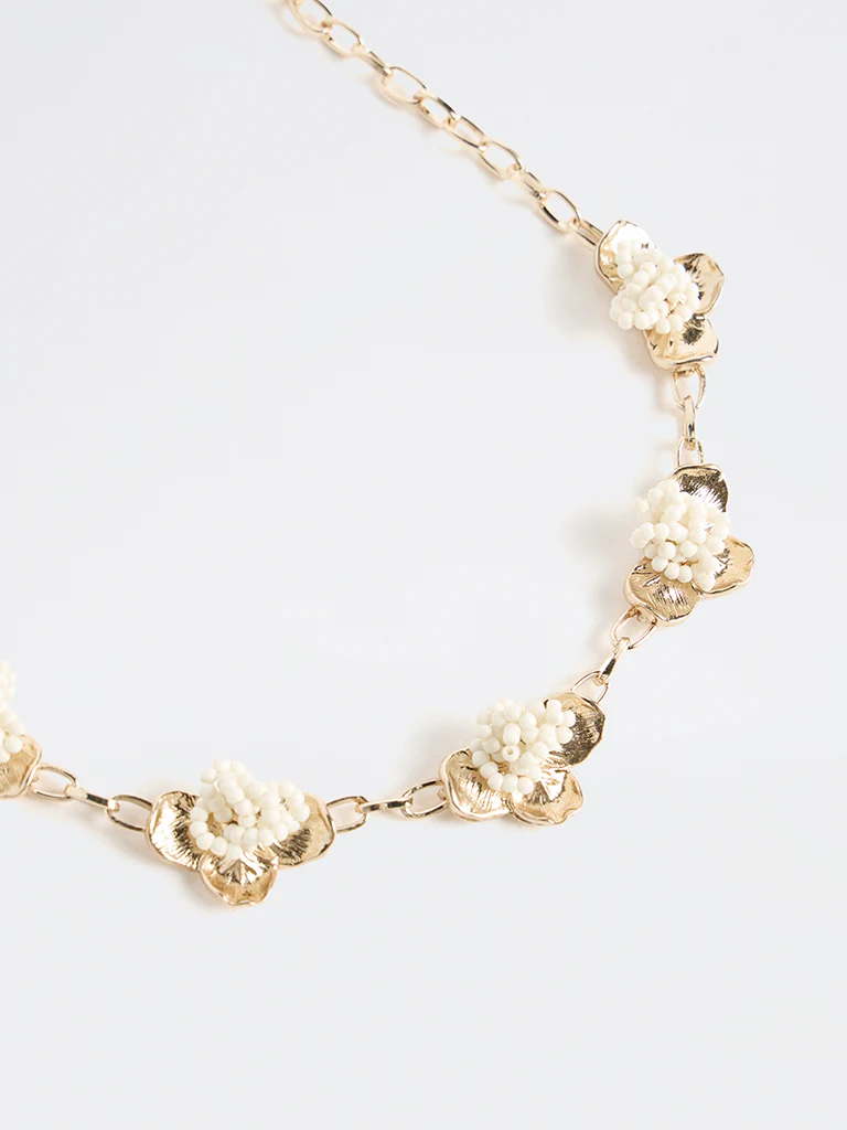 Westside Accessories Gold Floral Beaded Statement Necklace - Image 3