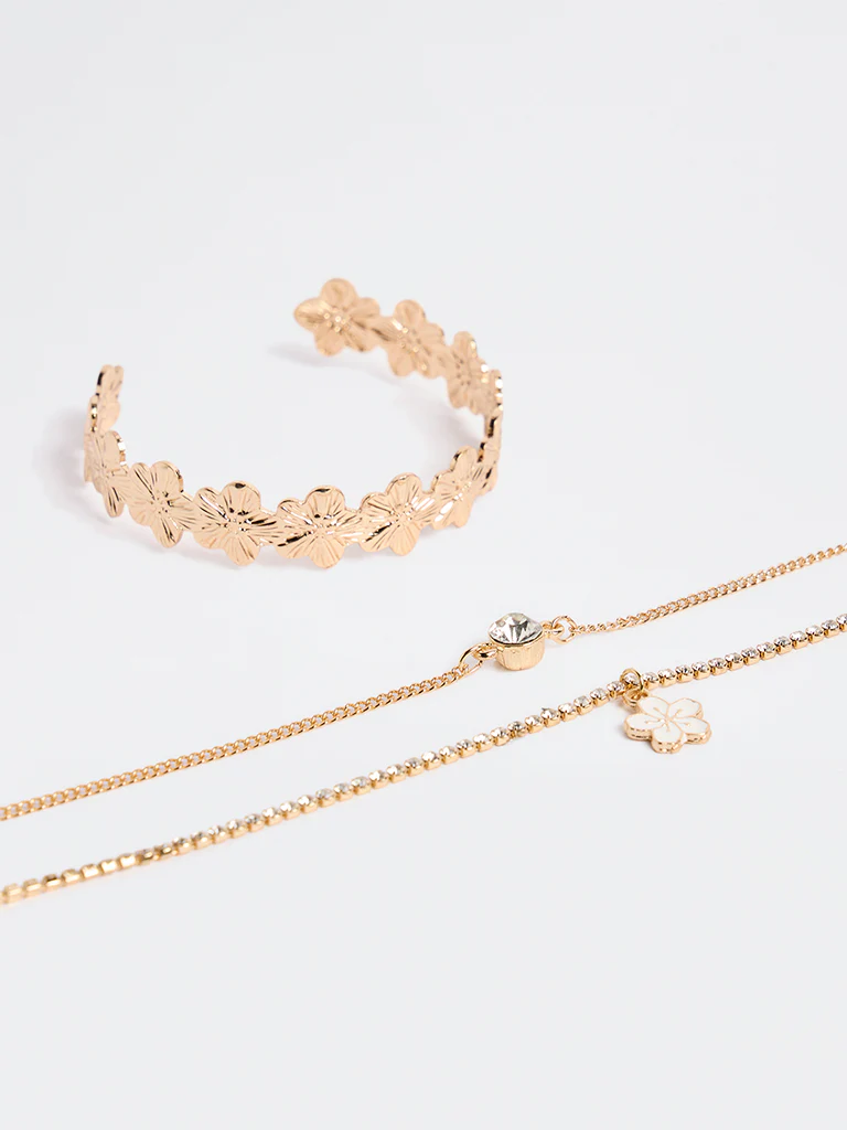 Westside Accessories Gold Floral Bracelets - Pack of 3 - Image 3