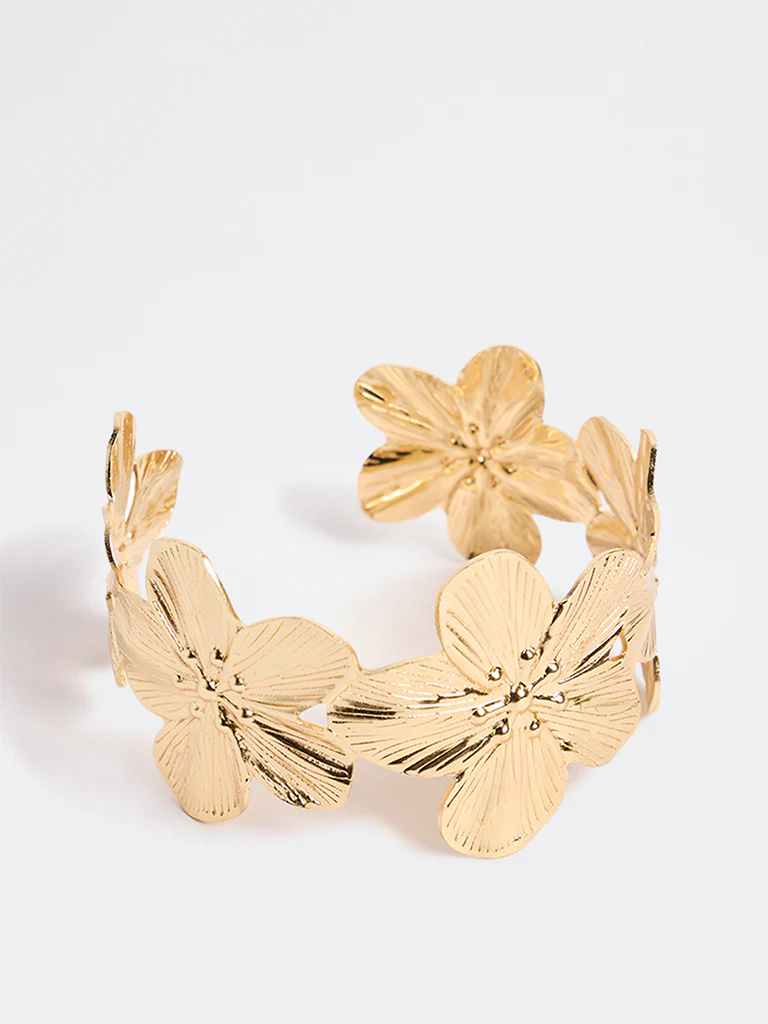 Westside Accessories Gold Floral Design Cuff Bracelet - Image 2