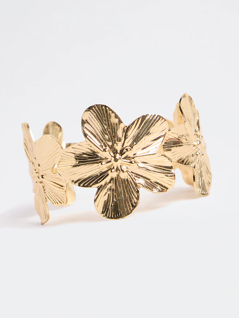 Westside Accessories Gold Floral Design Cuff Bracelet - Image 3