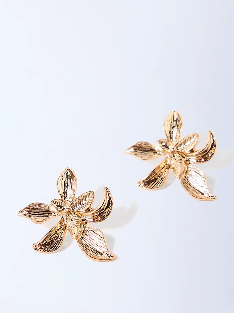 Westside Accessories Gold Floral-Designed Stud Earrings - Image 2