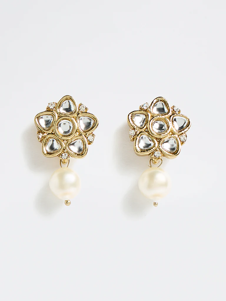 Westside Accessories Gold Floral Kundan Stone Earrings