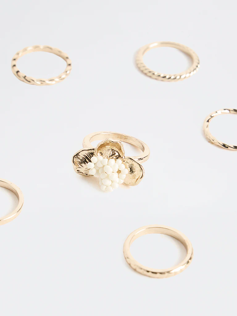 Westside Accessories Gold Floral Rings Set - Pack of 6 - Image 3