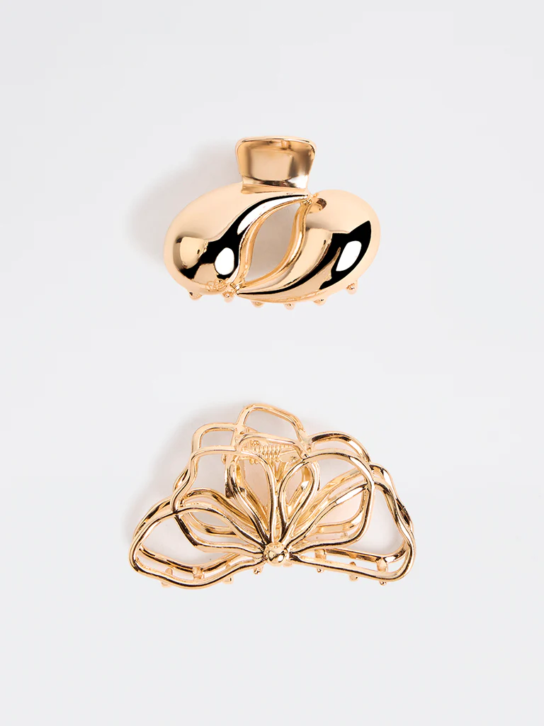 Westside Accessories Gold Floral Shape Claw Clips - Pack of 2