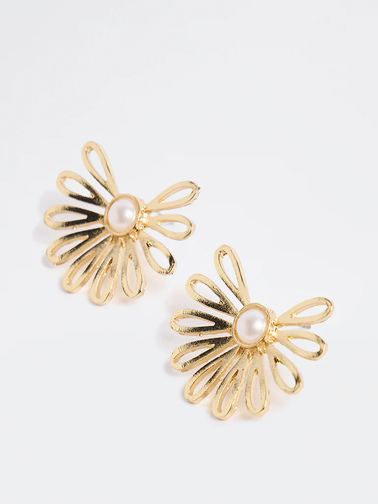 Westside Accessories Gold Floral Stud Earrings - Image 2
