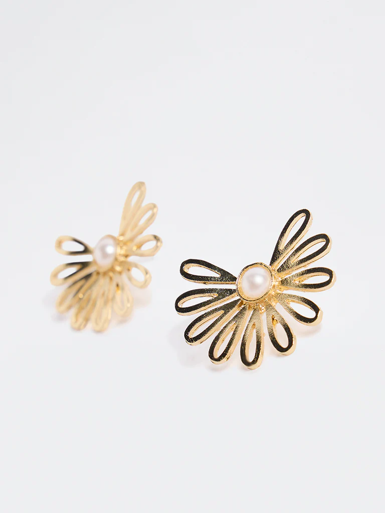 Westside Accessories Gold Floral Stud Earrings - Image 3