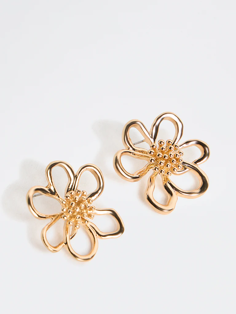 Westside Accessories Gold Floral Stud Earrings - Image 2