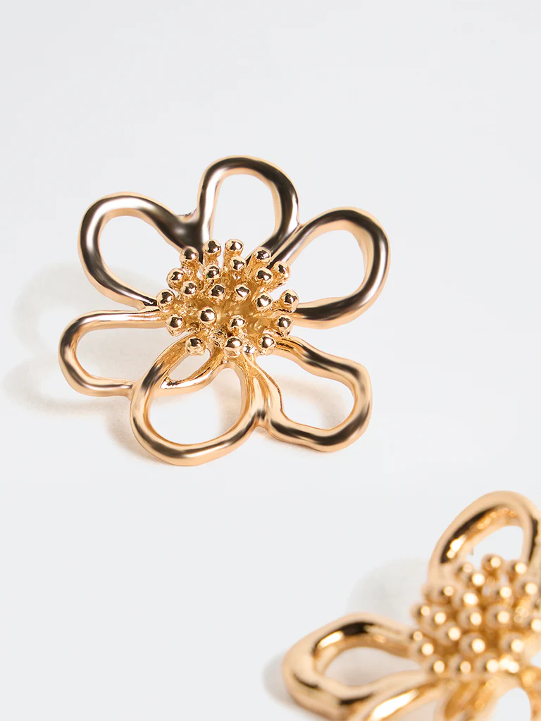 Westside Accessories Gold Floral Stud Earrings - Image 3