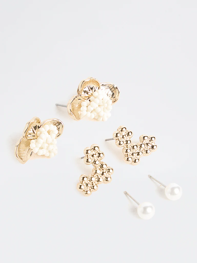 Westside Accessories Gold Floral Stud Earrings - Pack of 3 - Image 2