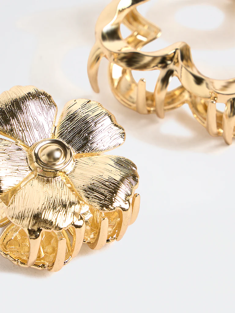 Westside Accessories Gold Flower Claw Clips - Pack of 2 - Image 3