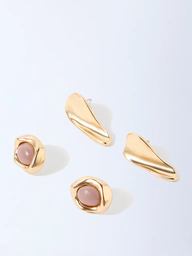 Westside Accessories Gold Gemstone-Detailed Stud Earrings - Pack of 2 - Image 2
