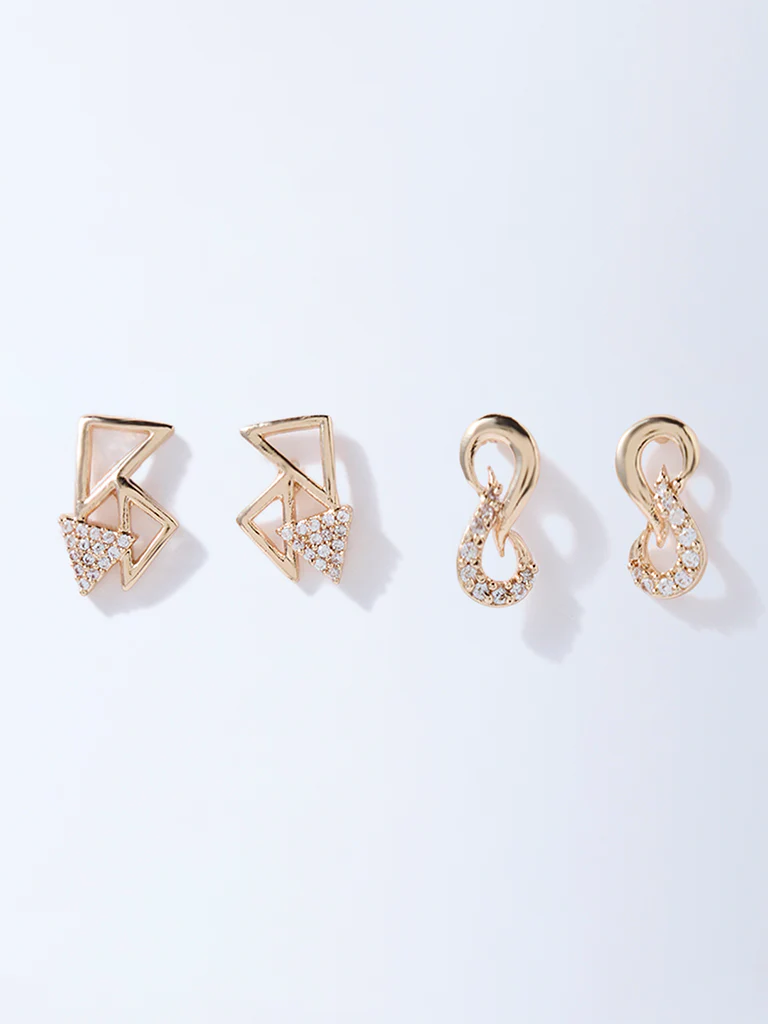 Westside Accessories Gold Geometric Stud Earrings - Pack of 2