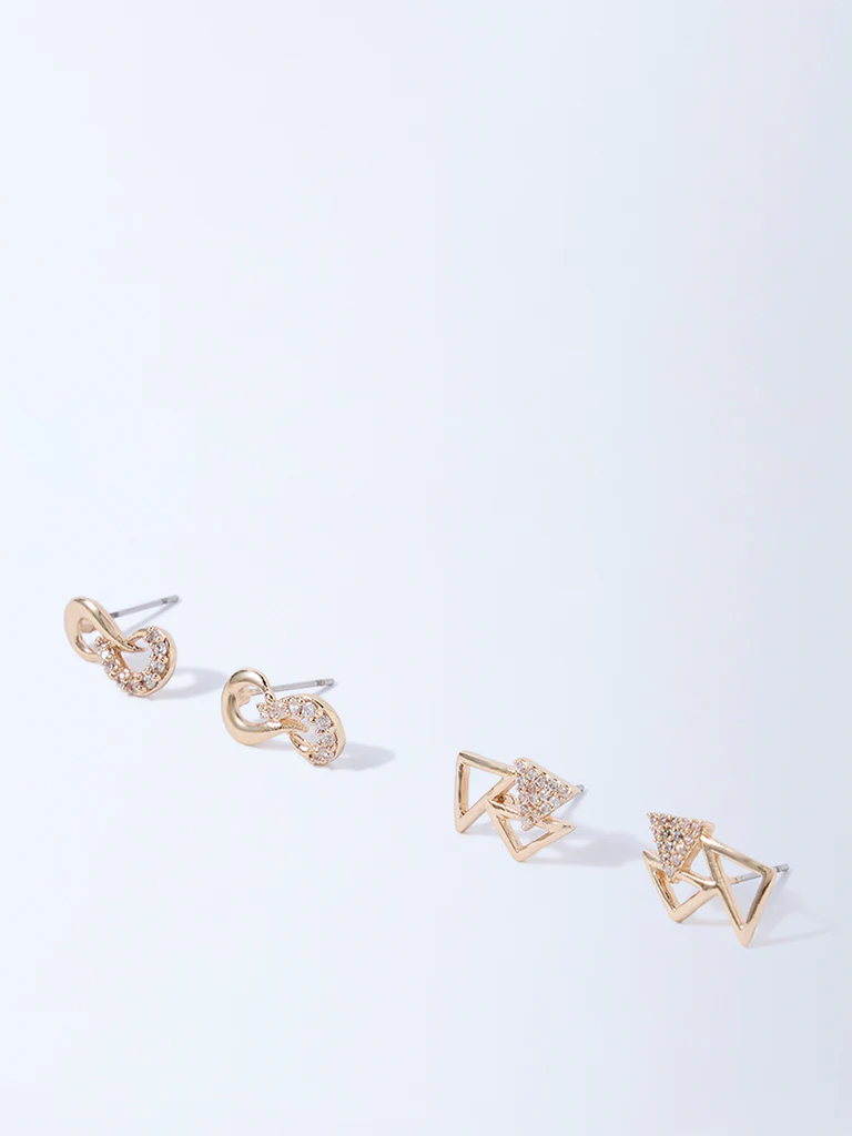 Westside Accessories Gold Geometric Stud Earrings - Pack of 2 - Image 2