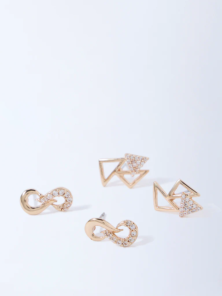 Westside Accessories Gold Geometric Stud Earrings - Pack of 2 - Image 3