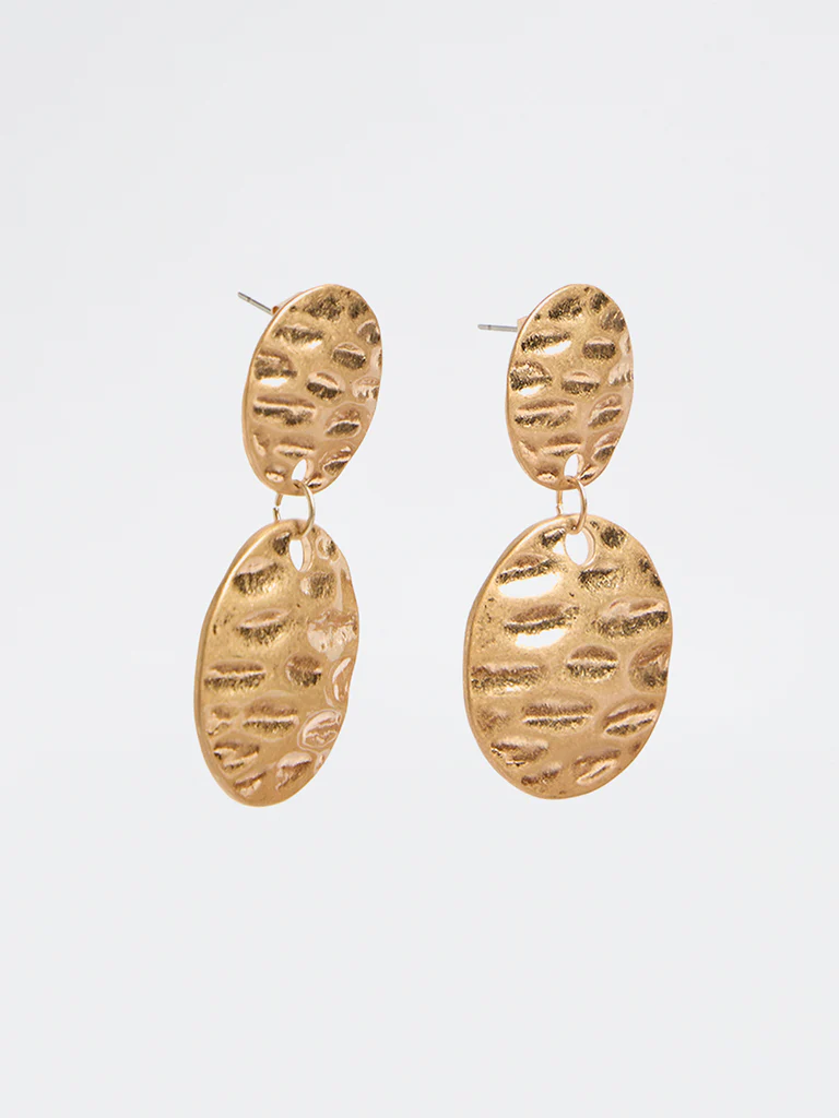 Westside Accessories Gold Hammered Coin Dangler Earrings - Image 2