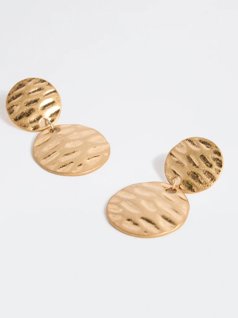 Westside Accessories Gold Hammered Coin Dangler Earrings - Image 3