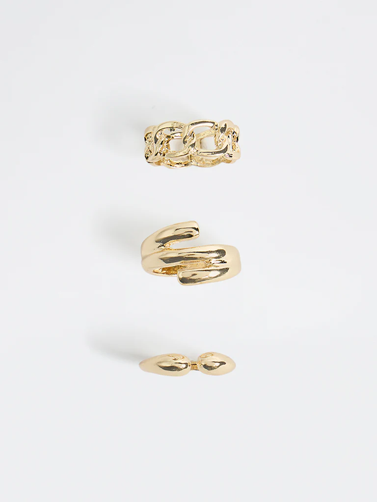 Westside Accessories Gold Hammered Rings - Pack of 3