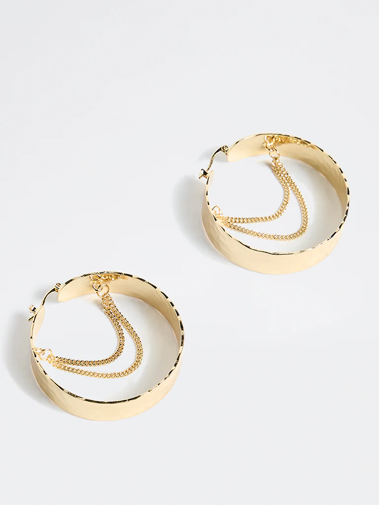 Westside Accessories Gold Hammered Statement Hoop Earrings - Image 2