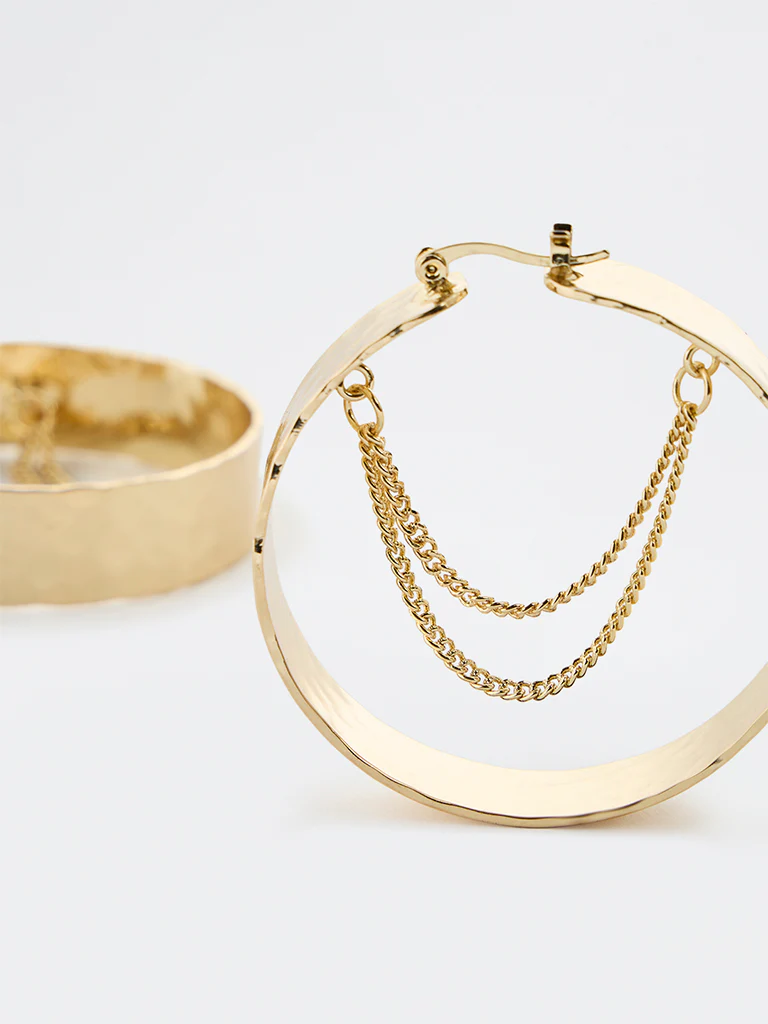Westside Accessories Gold Hammered Statement Hoop Earrings - Image 3