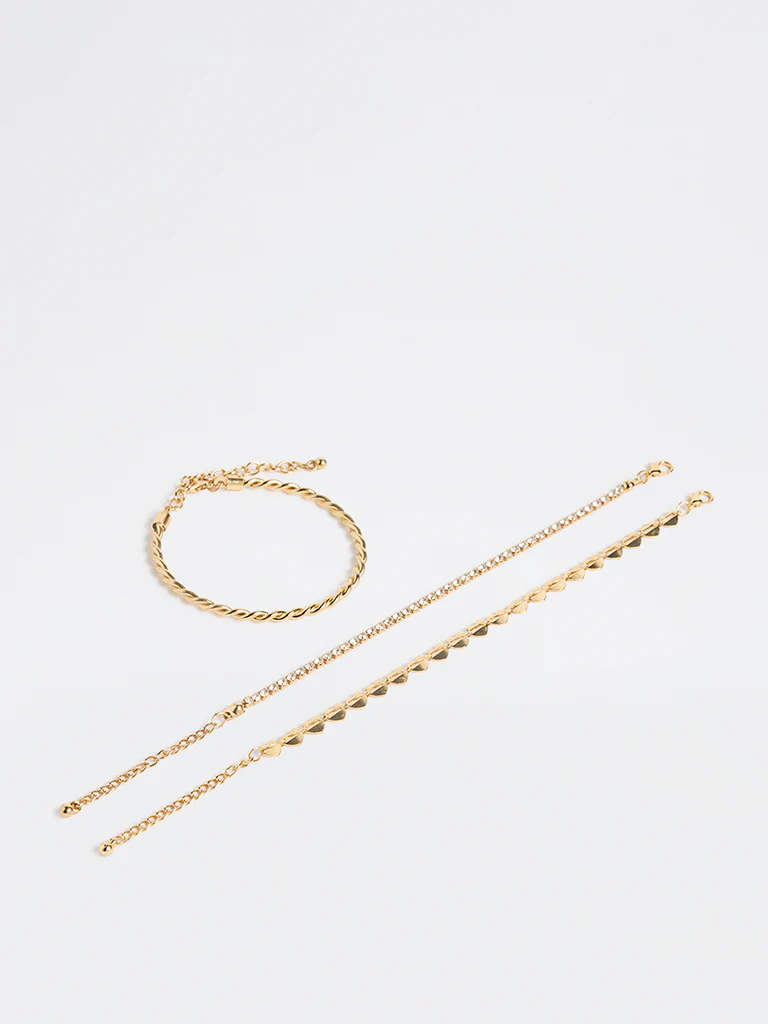 Westside Accessories Gold Heart Chain Bracelets - Pack of 3 - Image 2