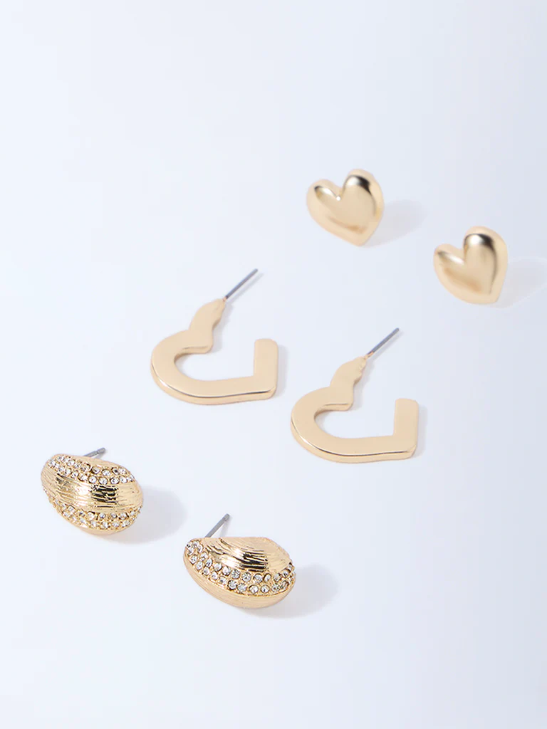 Westside Accessories Gold Heart Earrings - Pack of 3 - Image 2