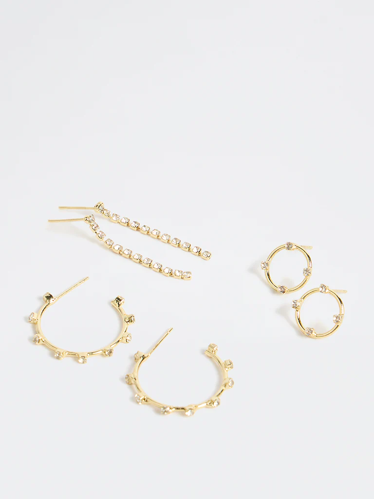 Westside Accessories Gold Hoops and Dangler Earrings - Pack of 3 - Image 2