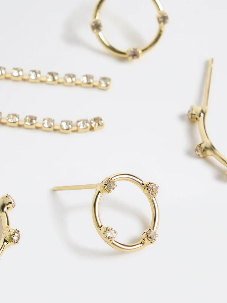 Westside Accessories Gold Hoops and Dangler Earrings - Pack of 3 - Image 3