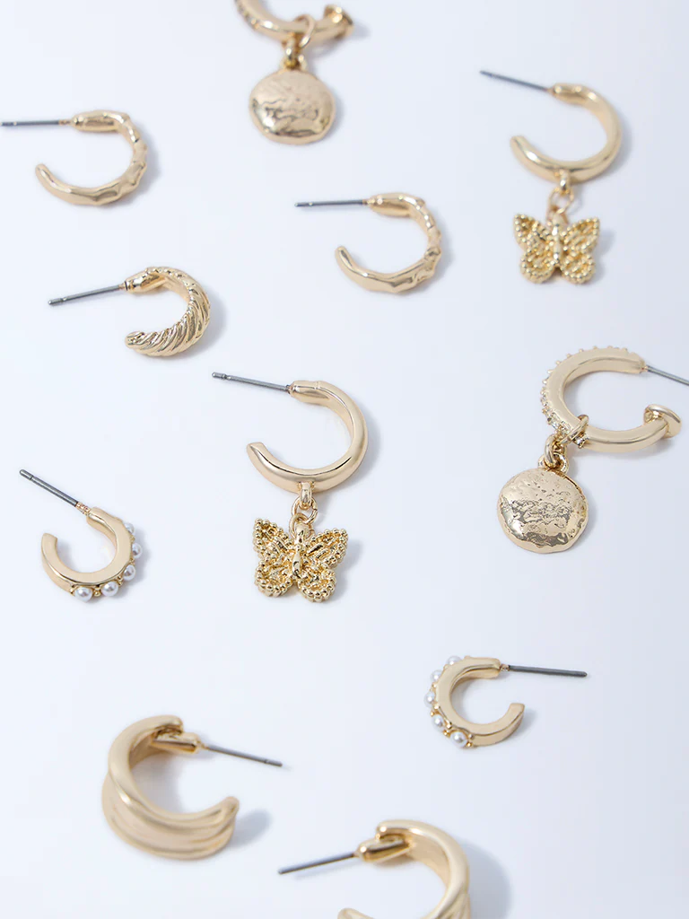 Westside Accessories Gold Hoops, Metal and Butterfly Charms Earrings - Pack of 6 - Image 3