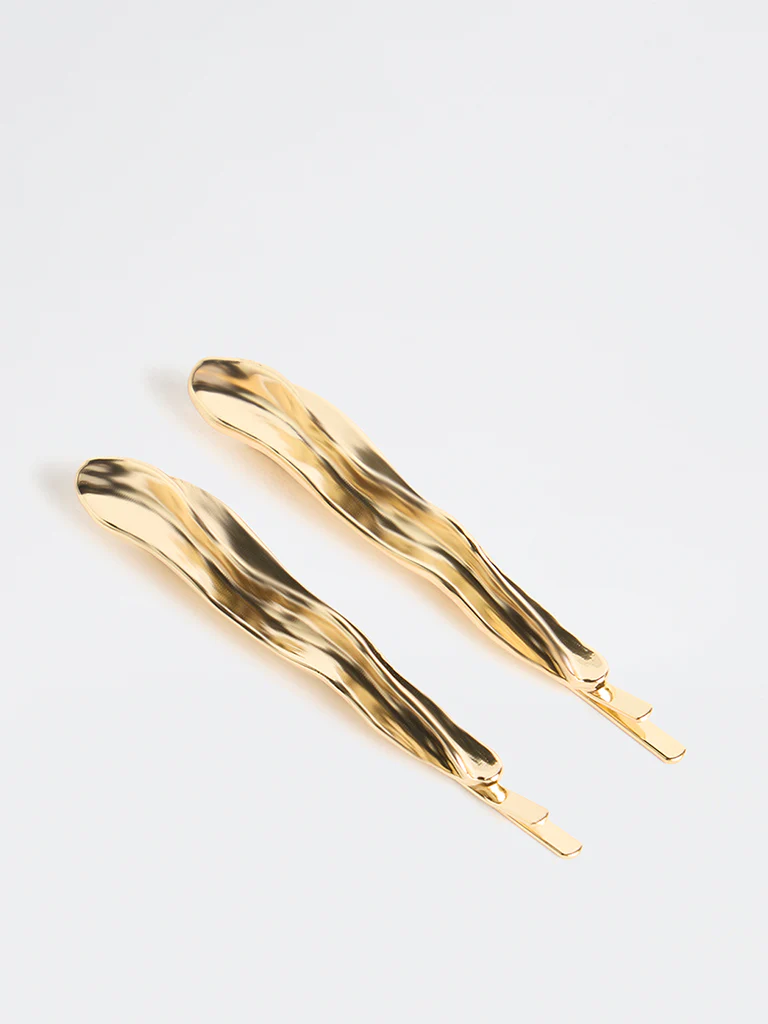 Westside Accessories Gold Irregular Textured Clips - Pack of 2 - Image 2