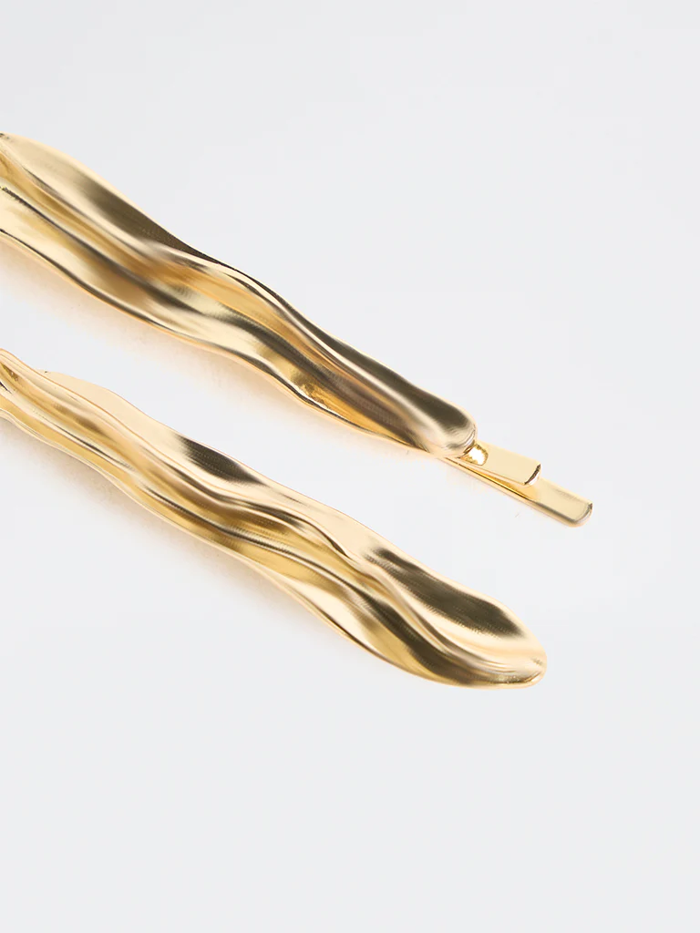 Westside Accessories Gold Irregular Textured Clips - Pack of 2 - Image 3